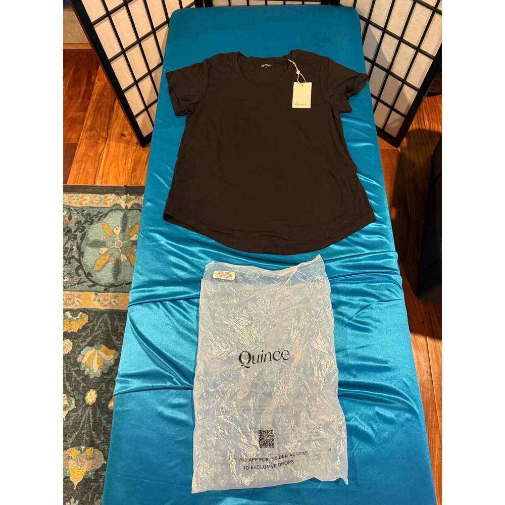 Quince Bamboo Jersey Nursing Scoop Neck Tee Black Small S NWT